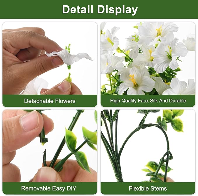 INQCMY Artificial Fake Petunias Flowers for Outdoors Spring Decoration, 12 Bundles Faux Flower Plants UV Resistant White Realistic Silk Flower for Outside Planters Patio Porch Yard Window Box
