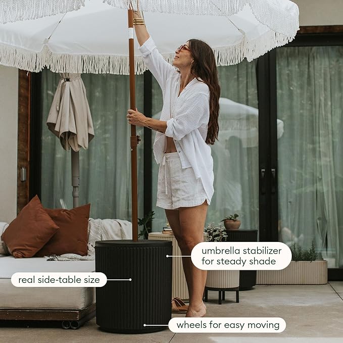 Veradek Umbrella Side Table - Outdoor Patio Table with Umbrella Hole for Porch/Patio | Durable Plastic-Stone Composite Material & Easy Assembly | Modern Coffee, Picnic or Poolside Table