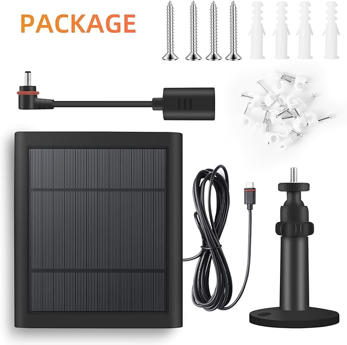 2 Pack 4W Solar Charger for Ring Spotlight & Stick Up Outdoor Cam, Black, High Efficiency, 10FT/3M Long Cable with USB-C to Ring Barrel Plug
