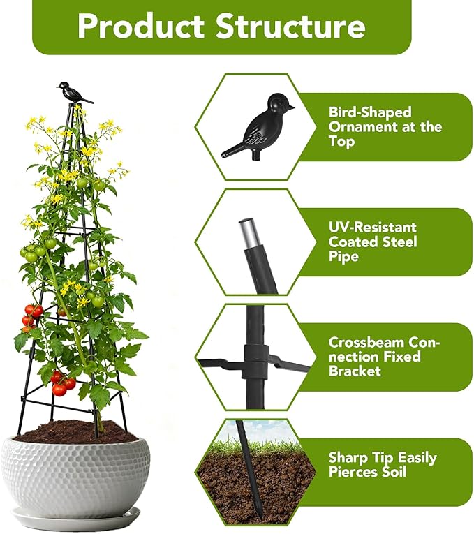 2 Pack Garden Trellis for Climbing Plants Outdoors, 70inch Tower Obelisk Trellis for Potted Climbing Plants, Plant Support for Potted Flowers, Roses, Tomatoes, Cucumbers & Vegetables