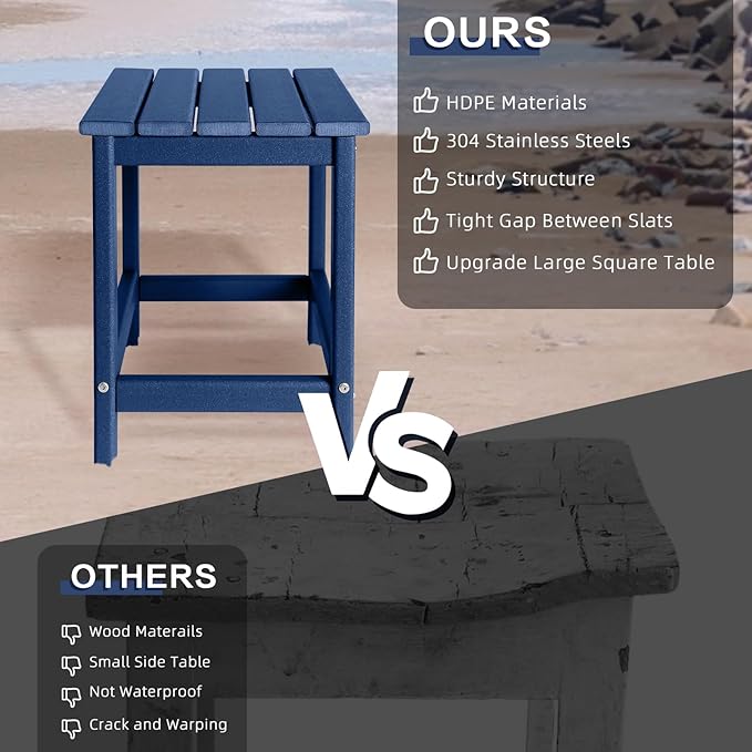 Outdoor Side Tables Adirondack, HDPE Small Table for Patio,Outside End Table for Porch, Deck, Pool, Weather Resistant/Easy Maintenance
