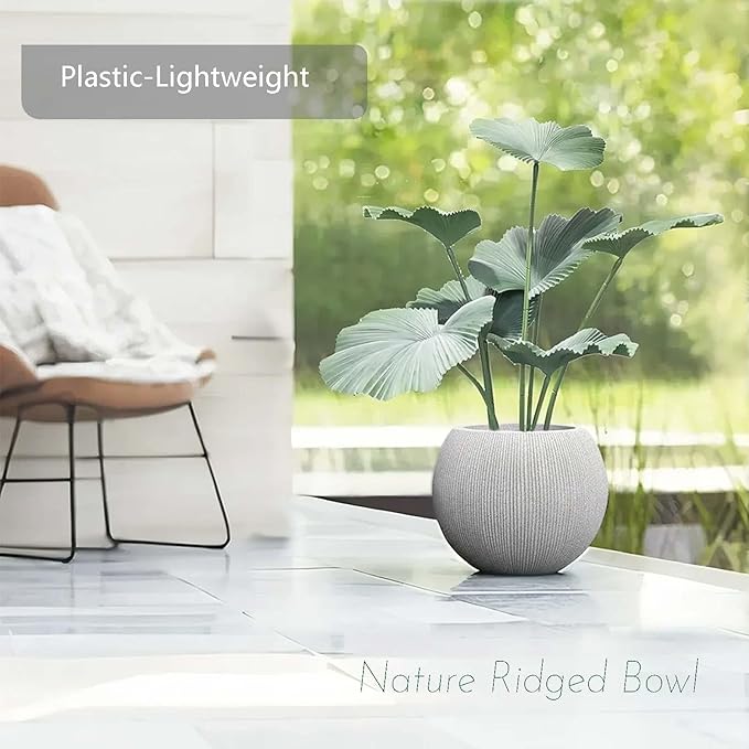 11.8" H X 14.5" D Round Plastic Planter with Drainage Hole & Plug, Large Lightweight Plant Pot, Stone Looking,Recyclable,Durable, Weather/UV Resistant for Indoor Outdoor, (8.9" Opening), Gray