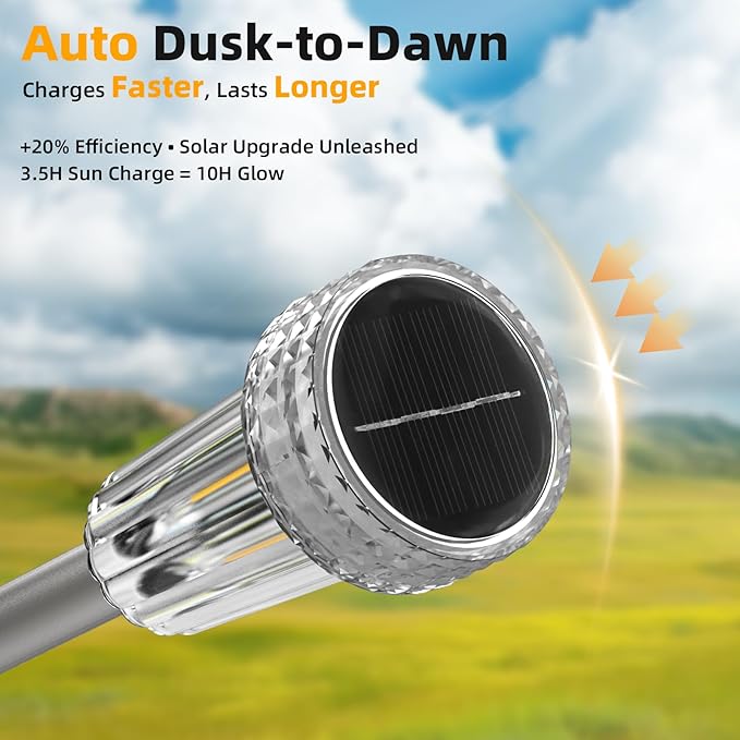 DERAYSION 12 Pack Solar Pathway Lights Outdoor, Auto Dusk-to-Dawn Landscape Garden Lighting, Waterproof Stainless Steel Pole Lighting for Path, Yard, Walkway, Garden, Driveway