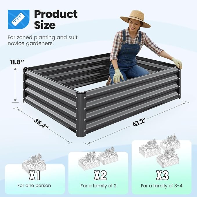 Quictent Galvanized Raised Garden Bed 4x3x1 Ft Metal Planter Box for Vegetables Bottomless for Backyard Dark Grey 2PCS