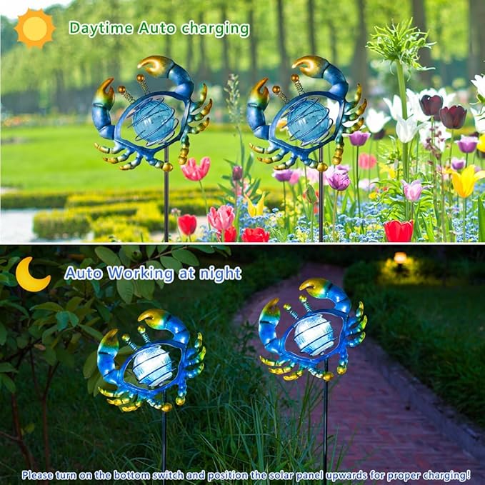 Outdoor Garden Solar Lights,Crab Outdoor Figurine Lights with Stakes,Waterproof Decorative Solar Decor for Patio,Yard,Lawn,Decorative Garden Stakes Present for Mom Women