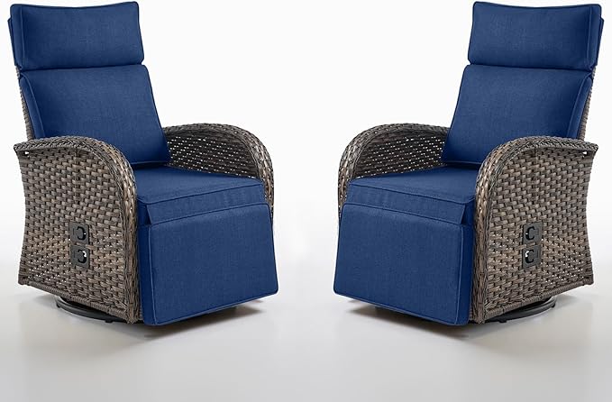 Belord Swivel Outdoor Recliner Chair Set of 2 - Reclining Patio Chair with Adjustable Backrest and Footrest, All-Weather Wicker Chaise Lounge Chair Outdoor for Pool Deck Brown (Upgraded 2.0)