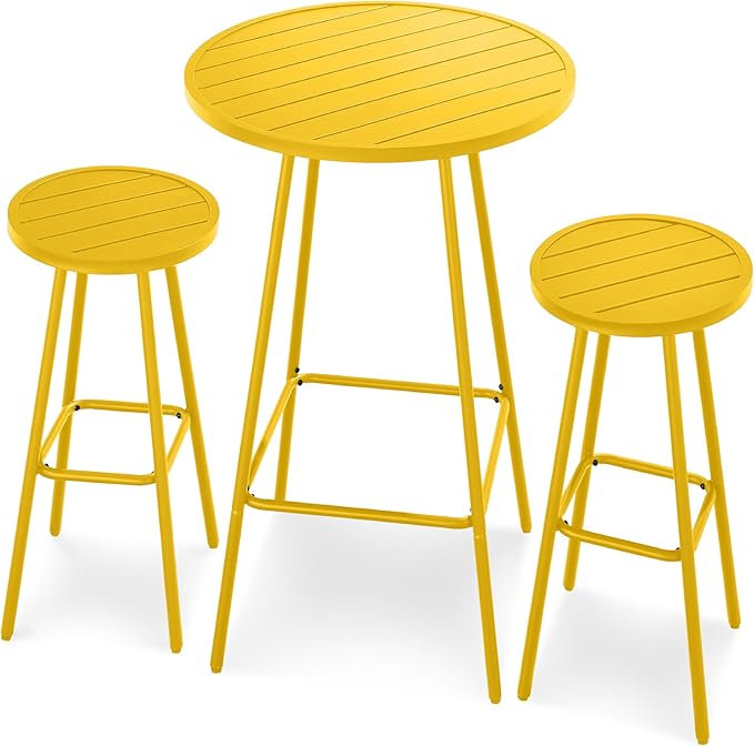 Best Choice Products 3-Piece Patio Dining Set, Bar Height, Outdoor Bistro Set, Outdoor Round Bar Table w/ 2 Bar Stools, Steel - Yellow