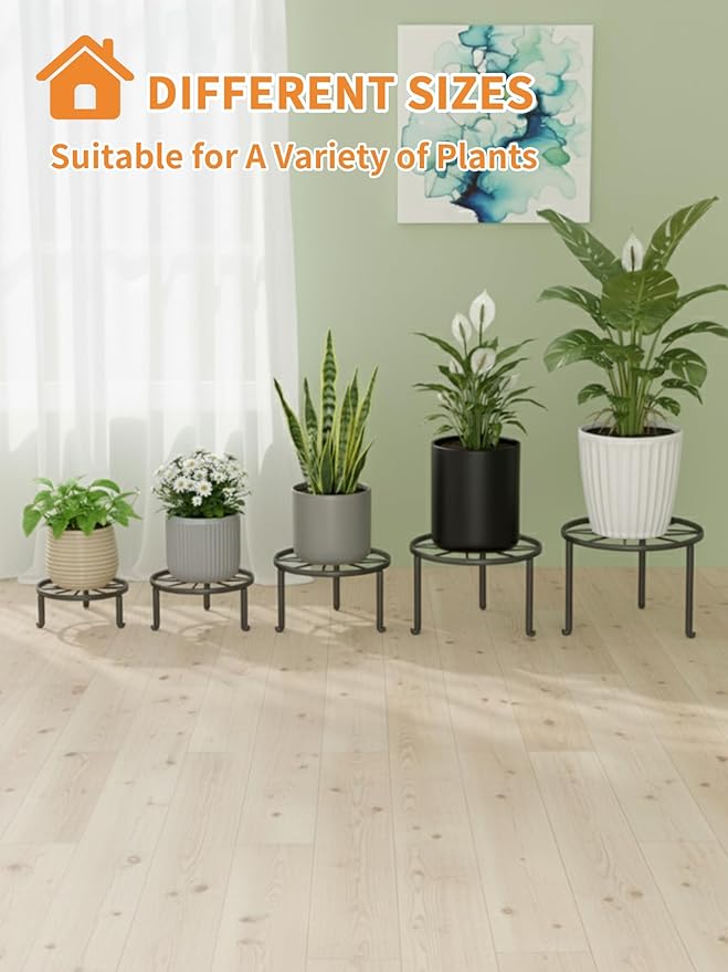 5 Pack Metal Potted Plant Stand Small Short Flower Pot Holder for Multiple Plants Indoor Anti-Rust Plant Pot Rack Shelf Round Plant Holder for Home Garden