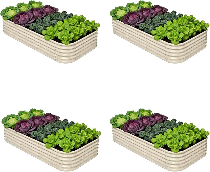 4-Pack Galvanized Raised Garden Bed 8x4x1.5 | 10x2x1.5 ft, 18" Tall Metal Planter Boxes Outdoor for Herb Vegetable, Modular Raised Flower Bed for Gardening with Zn-Al-Mg Coated - Sand Beige