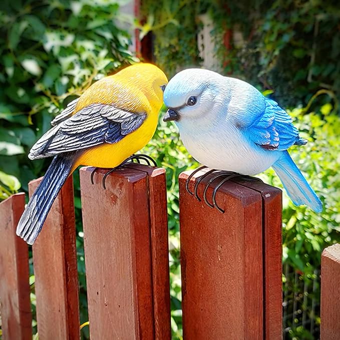 Garden Bird Statue Flower Pot Hugger Outdoor Decor for Tree, 6.7" Tall Resin Bird Figurine Plant Pot Decorations for Fence Balcony Patio Lawn Yard Ornaments (Blue)