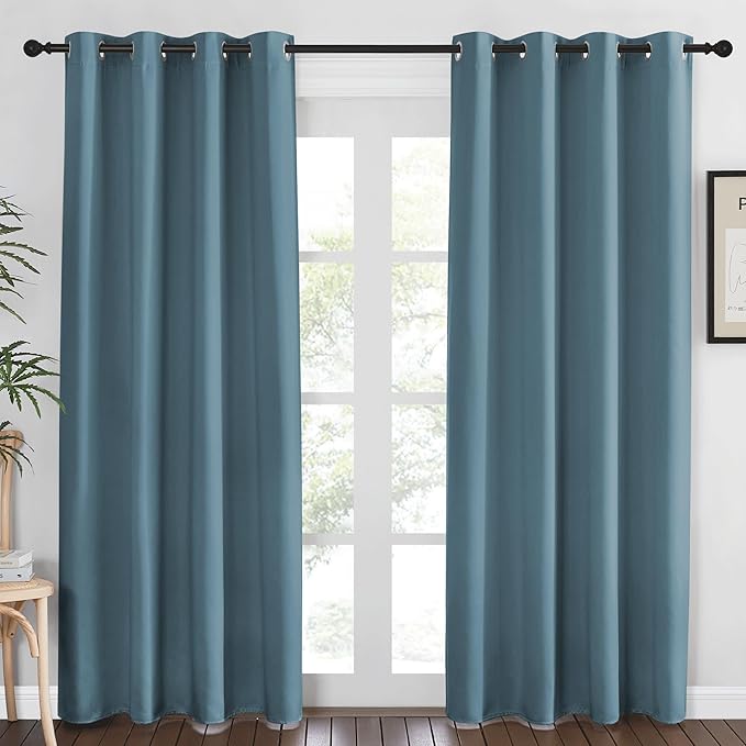 NICETOWN Blackout Curtains 84 Inch Length, Thermal Insulated Room Darkening Drapes Grommet Window Covering for Living Room Bedroom (W52 x L84 Inch, 1 Panel, Smoky Blue)