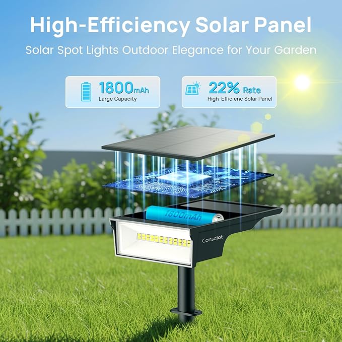 Consciot Solar Spot Lights Outdoor, Adjustable 170° Solar Outdoor Light, 7 Multicolored Garden Light Waterproof IP65, Landscape Lighting for Yard Pool Garden Tree, 4 Pack