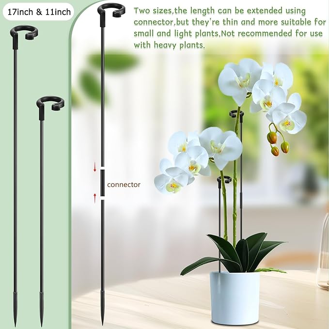 Orchid Sticks 17 inch &11 inch SupKing 16Pcs Plant Stakes with Clips for Support Small Short Plants,Garden Stakes Support Poles Rods Suit for Potted Plants Flowers Seedling (Black)