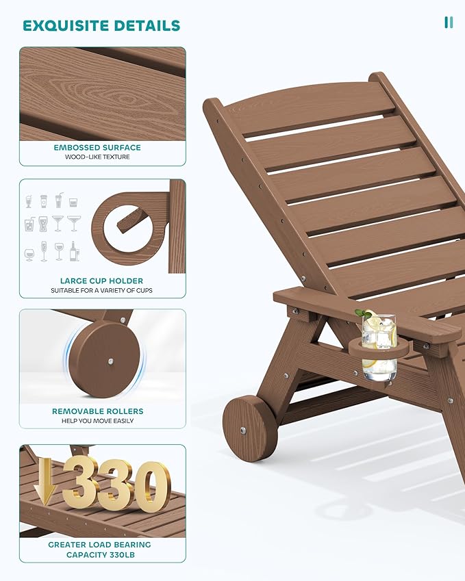 SERWALL HDPE Chaise Lounge Set of 2 for Outdoor, Brown
