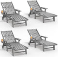 Patio Chaise Lounge Chair Set of 4, Oversized Lounge Chair Outdoor with 5 Positions, HDPE, Patio Lounge Chair with Wheels & Cup Holder for Pool, Deck, Poolside,Grey