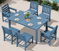 SERWALL 7-Piece Outdoor Dining Set, 60" - 83" Expandable Outdoor Dining Table and 6 HDPE Chairs, All Weather HDPE Outdoor Furniture Set for Backyard, Garden, Blue