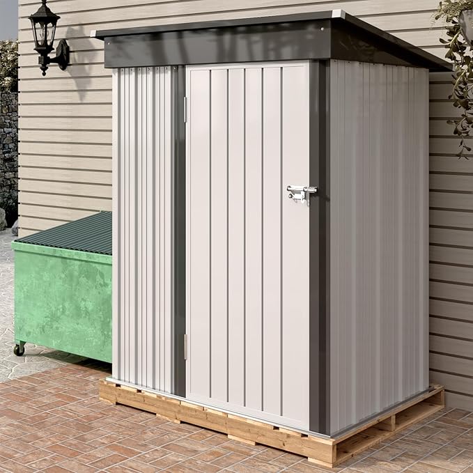 Greesum Metal Outdoor Storage Shed 5FT x 3FT, Steel Utility Tool Shed Storage House with Door & Lock, Metal Sheds Outdoor Storage for Backyard Garden Patio Lawn, White