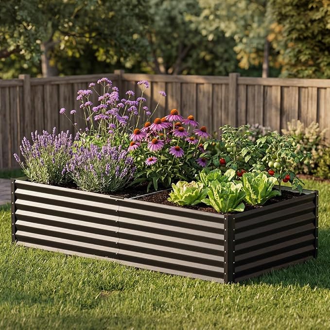 COMHOMA Galvanized Raised Garden Bed,Large Metal Planter Box for Outdoor Vegetables,Corrugated Steel Herbed Plants Container,Extra Deep Gardeners Kits with Open Bottom (1, 8x4x2FT)
