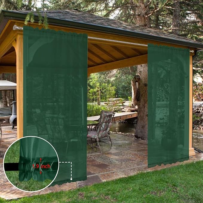 SpaceDresser Waterproof Outdoor Sheer Curtains for Patio - 2 Panels Rod Pocket Indoor Voile Sheer Curtain for Living Room,52W x 96L inch, Foliage Green