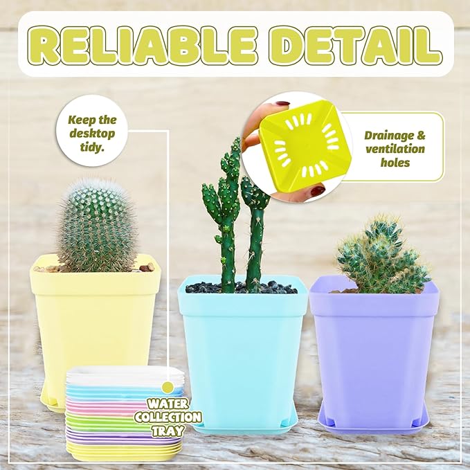 OJYUDD 24 Pack Multi Color Plastic Plant Pot,Colorful Plastic Square Pots,Mini Plastic Square Planters for Indoor Outdoor Plants Flowers,Garden,Office,Home Decor,with Pallet
