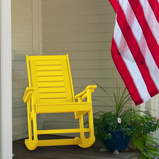 GREENVINES Outdoor Rocking Chairs | Set of 2 | Porch Rocker | HDPE Plastic | Yellow | Oversized Rockers | High Back | Big & Tall | Ladder Back | for Patio Outside Backyard Balcony Garden