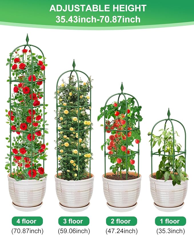 Garden Trellis for Climbing Plants Outdoor & Indoor - 6Ft Tall Rustproof Plant Support Cage for Vines, Flowers, Vegetables, Roses | Heavy-Duty, Adjustable & Decorative (3)