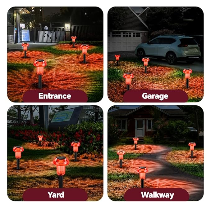 Easter Solar Pathway Lights Outdoor Decorative 4 Pack, Red LED Mushroom Solar Lights Outdoor Waterproof Solar Powered Decor for Yard Driveway Patio, Valentines Day Halloween Christmas Garden Decor