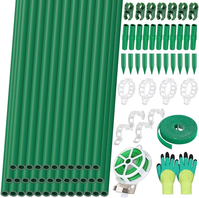 Lezmarket 36 Pack Garden Stakes(16" Each), Plant Support Stakes, DIY 4ft 5ft 6ft 7ft Sturdy Fiberglass Plant Sticks Support Garden Trellis for Growing Climbing Tomato Vegetables Flowers