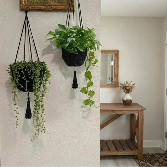 Shappy 1 Pack Jute Crochet Long Plant Hanger for 3 Inch to 12 Inch Pots, Macrame Plant Holder Rope with S Shaped Hooks for Halloween Home Decor (Black)