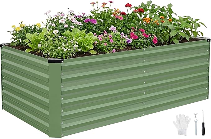 INNO STAGE 6x3x2ft Galvanized Raised Garden Bed, Raised Garden Bed Kit-Metal Planter Box Outdoor, Planting for Vegetables, Fruits, Herbs, Flowers, OliveGreen