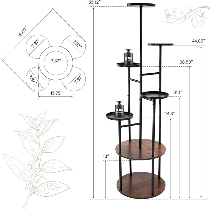 TC-HOMENY Plant Stand Indoor with Grow Lights, 7 Tiered Metal Plant Shelf, 55" Tall Plant Stand for Indoor Plants Multiple, Large Plant Rack Display Shelves, Corner Plant Holder for Living Room, Patio