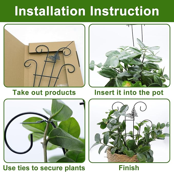 Coomin 14.5 Butterfly Indoor Plant Trellis for Potted Plants, Small Metal House Plant Trellis for Climbing Plants, Climber Plant Support for Hoya Pothos Ivy, 2p
