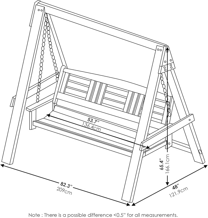 Furinno Tioman Hardwood Patio / Garden / Outdoor Large Porch Swing, 3 Seater with Hanging Frame, Natural