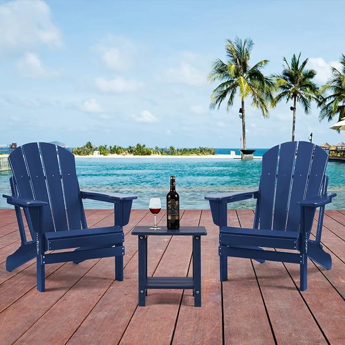 Adirondack Outdoor Side Table, 2-Tier Sturdy Patio End Table Weather Resistant, 16.5" Solid Side Table for Patio, Pool, Porch(Navy Blue)