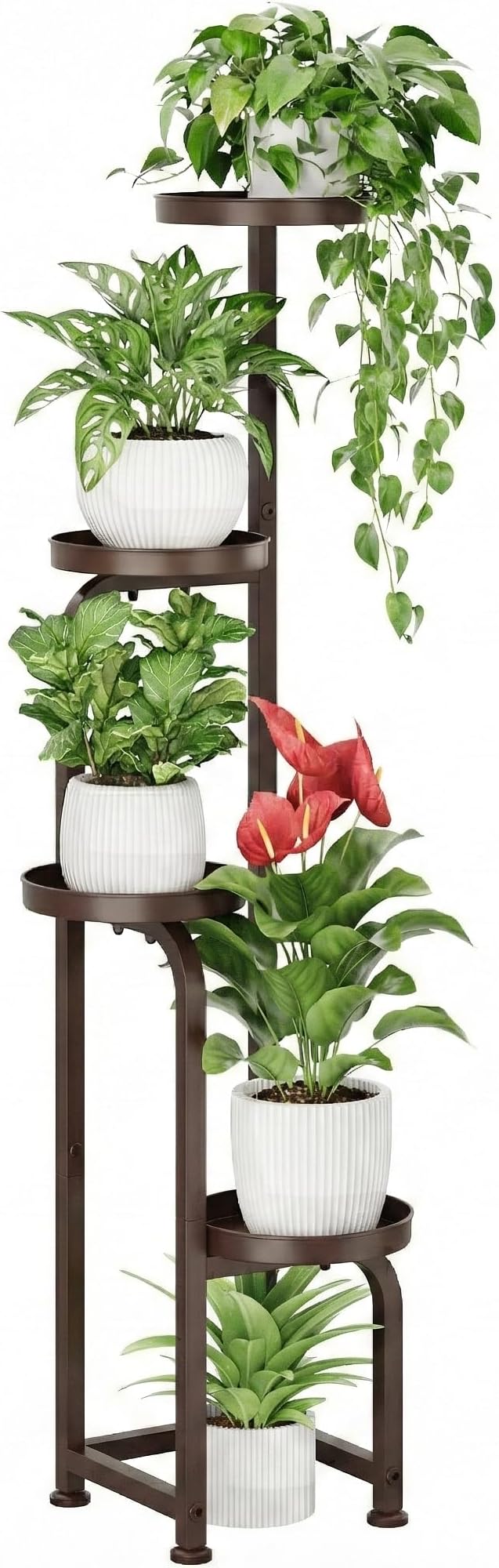 Bamworld Corner Plant Stand Indoor Outdoor, Tall Metal Flower Pot Stands for Multiple Plants, 4 Tier Brown Heavy Duty Plant Shelf for Patio Garden Balcony Living Room Bedroom(Patent Design)
