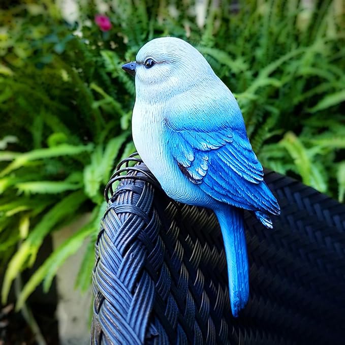 Garden Bird Statue Flower Pot Hugger Outdoor Decor for Tree, 6.7" Tall Resin Bird Figurine Plant Pot Decorations for Fence Balcony Patio Lawn Yard Ornaments (Blue)
