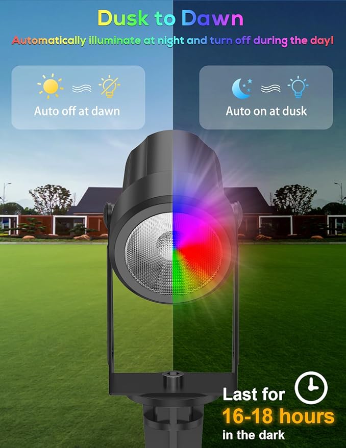 Zyan Solar Color Changing RGB Spotlights with Remote, Separate Monocrystalline Panels & USB-C Powered 18000mAh Auto On Off, Outdoor IP65 Waterproof, for Patio Yard Garden Pathway (12 Pack)