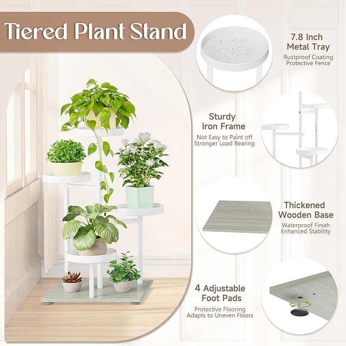 iDavosic.ly 4 Tier Plant Stand Indoor, Tiered Corner Flower Holder Shelf Outdoor, Metal Tall Orchid Display Rack for Patio Porch Garden Balcony Office Living Room, Space Saving, White