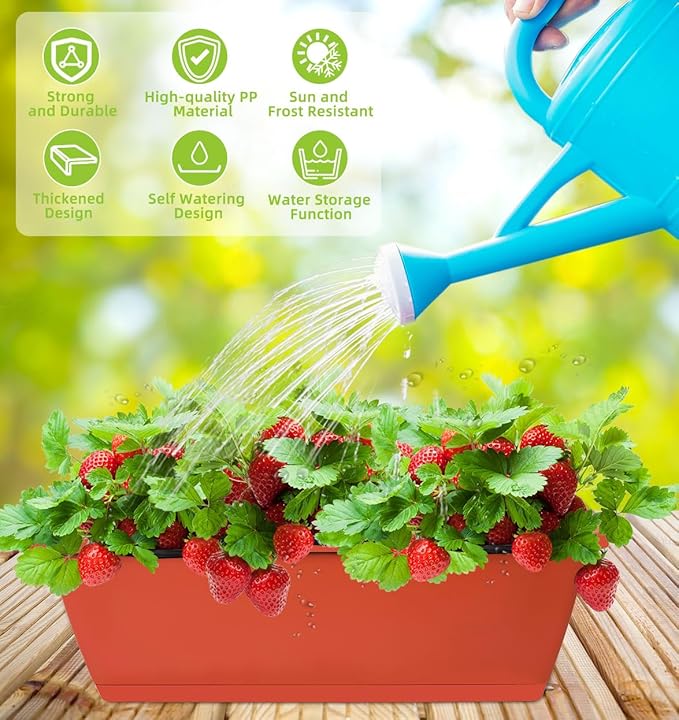 Window Box Planter, 7 Pack Plastic Vegetable Flower Planters Boxes 17 Inches Rectangular Flower Pots with Saucers for Indoor Outdoor Garden, Patio, Home Decor