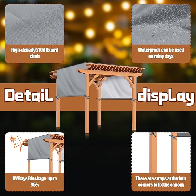Universal Pergola Replacement Canopy Outdoor Canopy Shade Cover Waterproof Shade Top Cover for Outdoor Patio Porch Backyard(12 x 10 ft,Gray)