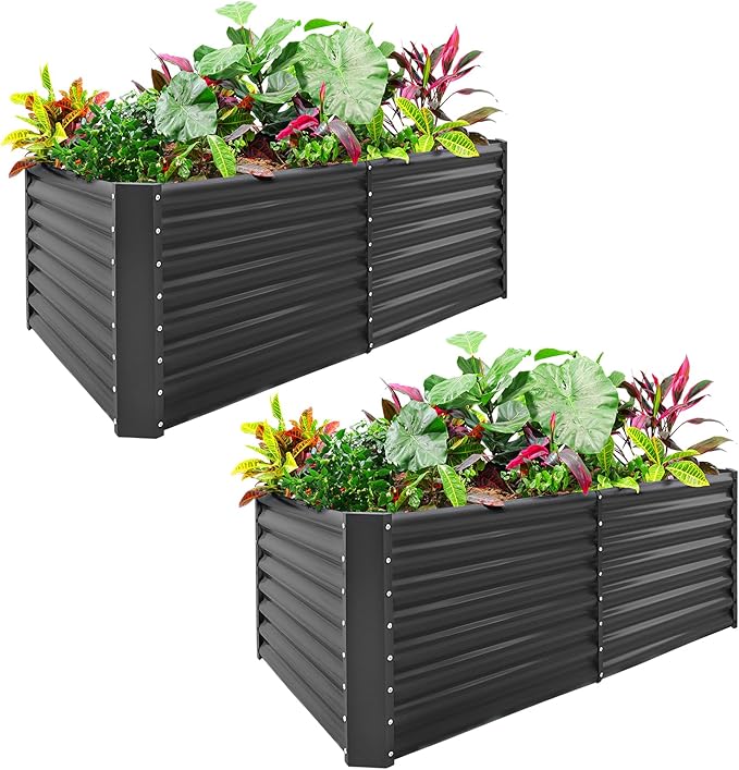 Land Guard 2 Pack 8×4×2ft Galvanized Raised Garden Bed Kit, Galvanized Planter Raised Garden Boxes Outdoor, Large Metal Raised Garden Beds for Vegetables (Gray)