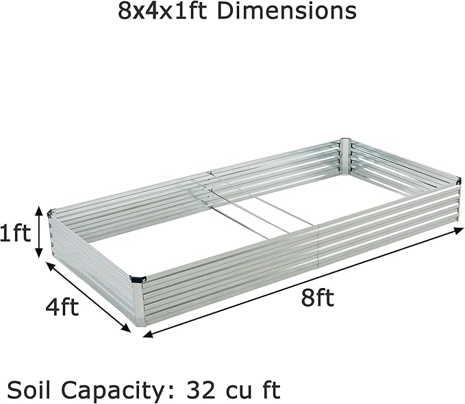 8x4x1ft(2 PCS) Galvanized Raised Garden Bed,Outdoor Planter Box Metal Patio Kit Planting Bed for Vegetables Flowers Herb,Silver