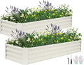 Galvanized Raised Garden Bed - 6x2x1ft (2Packs) Metal Garden Planter Box Outdoor | Steel Raised Bed Kit with Bracing Rods, Gloves for Gardening Vegetables Fruits and Flowers (White)