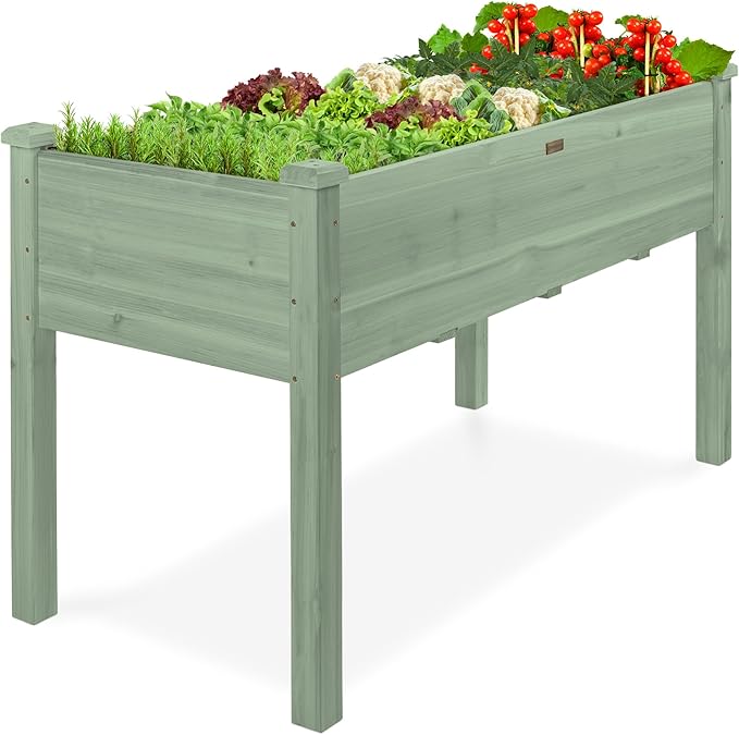 Best Choice Products 48x24x30in Raised Garden Bed, Elevated Wood Planter Box Stand for Backyard, Patio, Balcony w/Bed Liner, 200lb Capacity - Sage