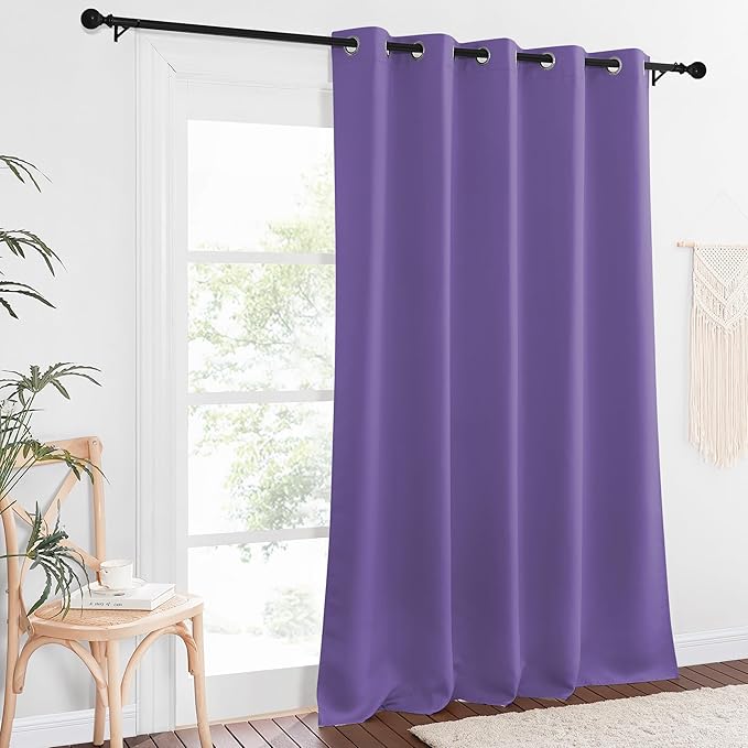 NICETOWN Sliding Door Window Treatment Blackout Patio Door Curtain Panels, Privacy Thermal Drapes for Bedroom Living Room Department with Grommet Top (Lilac Purple, W66 x L110)
