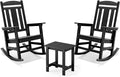 LUE BONA Outdoor Rocking Chairs Set, 3-Piece, HDPS Poly Porch Rockers with Table, Plastic Weather Resistant Rocking Chair Set for Outdoor Indoor, Garden, Backyard, 350lb, Black Chairs+Table
