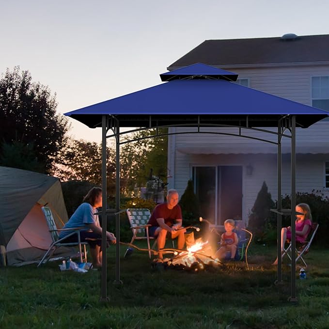 Grill Gazebo Replacement Top, 5 * 8 Outdoor BBQ Top Cover, Double Layer BBQ Gazebo Top Canopy for Model #L-GG001PST-F (Blue)
