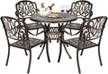 VINGLI 5 Pieces Outdoor Patio Dining Set, Cast Aluminium Patio Furniture Set with 4 Chairs and 1 Umbrella Table for Yard, Garden, Porch and Poolside, Bronze