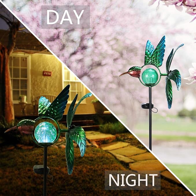 Afirst Solar Hummingbird Wind Spinner, Metal Kinetic Garden Stake Lights Wind Spinners, Outdoor Lights Lawn and Garden Décor