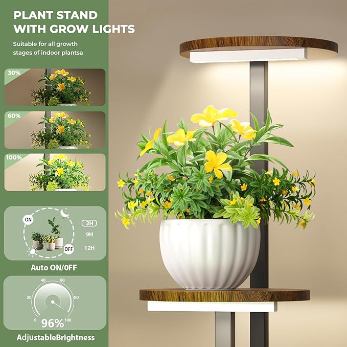Corner Plant Stand with Grow Lights, 7 Tiered Plant Shelf Indoor, 43" Corner Plant Stands for Indoor Plants, Metal Plant Flower Display Shelves, Plant Organizer Rack for Living Room, Balcony, Home Decor（Round)